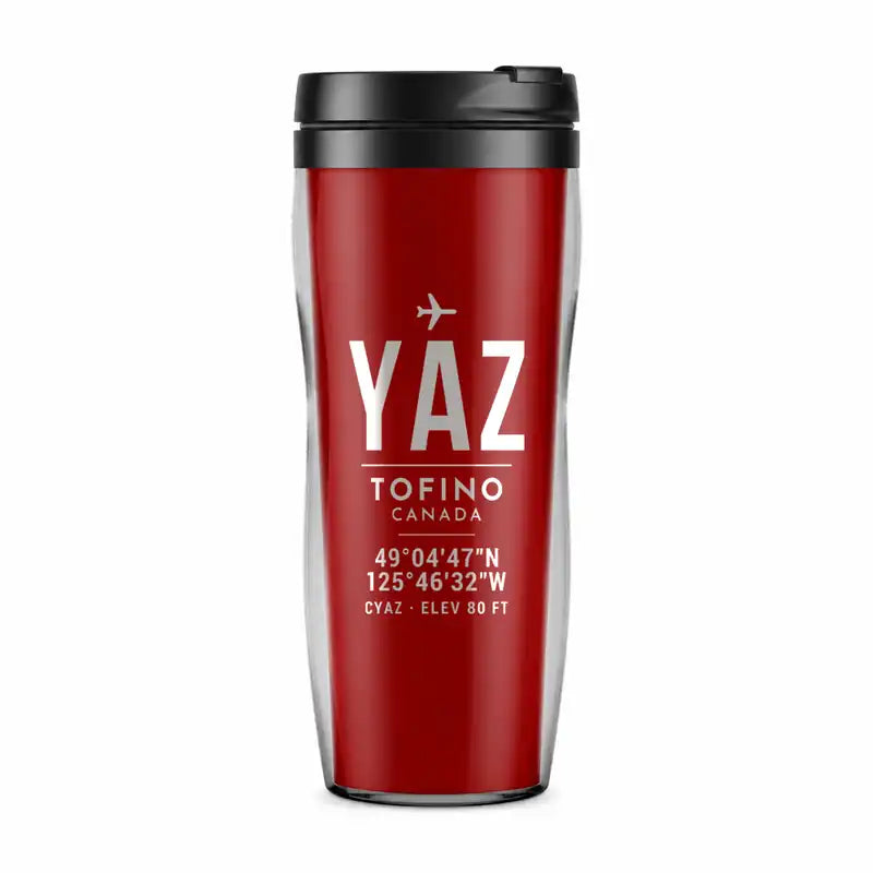 Tofino Long Beach Airport (YAZ) Travel Mugs - ID Tag - Plastic (No Holder) - Red