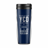 Thumbnail for Nanaimo Airport (YCD) Travel Mugs - Boarding Pass + Name - Plastic (No Holder) - Dark Blue