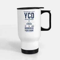 Thumbnail for Nanaimo Airport (YCD) Travel Mugs - Boarding Pass + Name - Stainless Steel with Holder - White