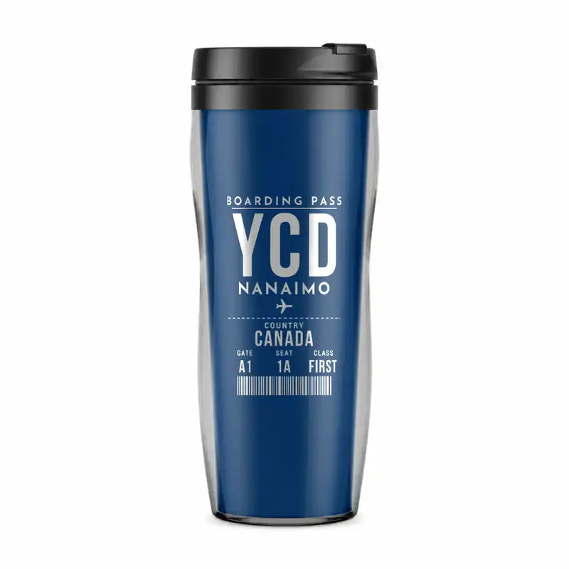 Nanaimo Airport (YCD) Travel Mugs - Boarding Pass - Plastic (No Holder) - Blue