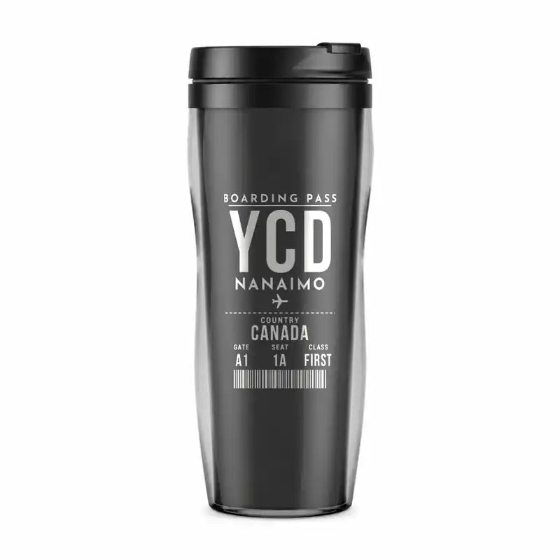 Nanaimo Airport (YCD) Travel Mugs - Boarding Pass - Plastic (No Holder) - Gray