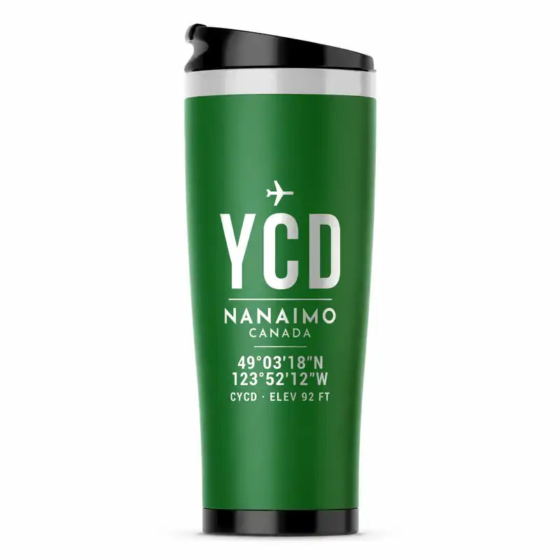 Nanaimo Airport (YCD) Travel Mugs - ID Tag - Stainless Steel (No Holder) - Green
