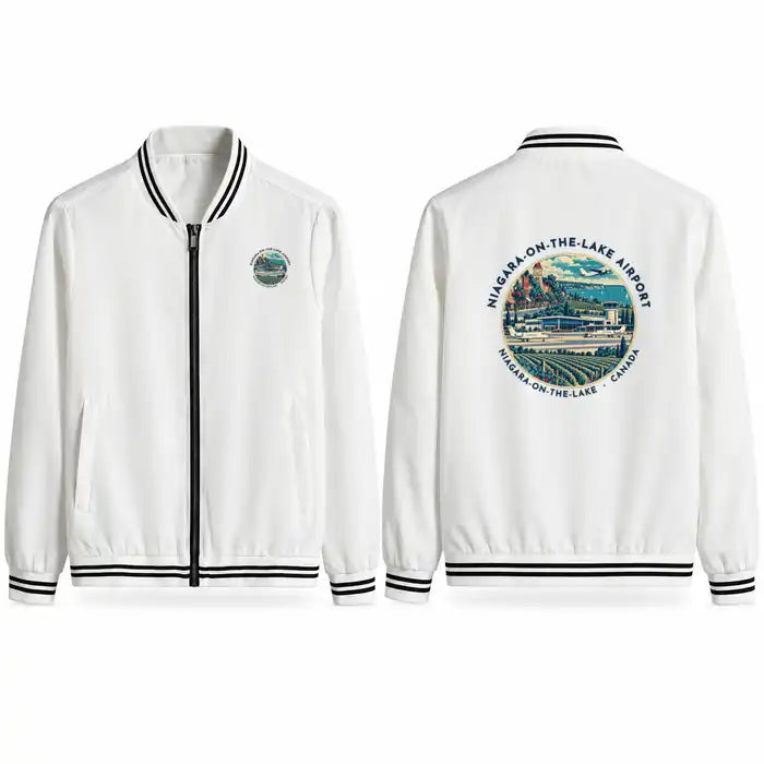 Niagara District Airport (YCM) Stylish Jackets - Baseball Collar - Badge - White