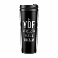 Thumbnail for Deer Lake Regional Airport (YDF) Travel Mugs - ID Tag + Name - Plastic (No Holder) - Black