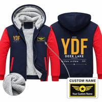 Thumbnail for Deer Lake Regional Airport (YDF) Zipped Sweatshirts - Tag + Name - Navy & Red