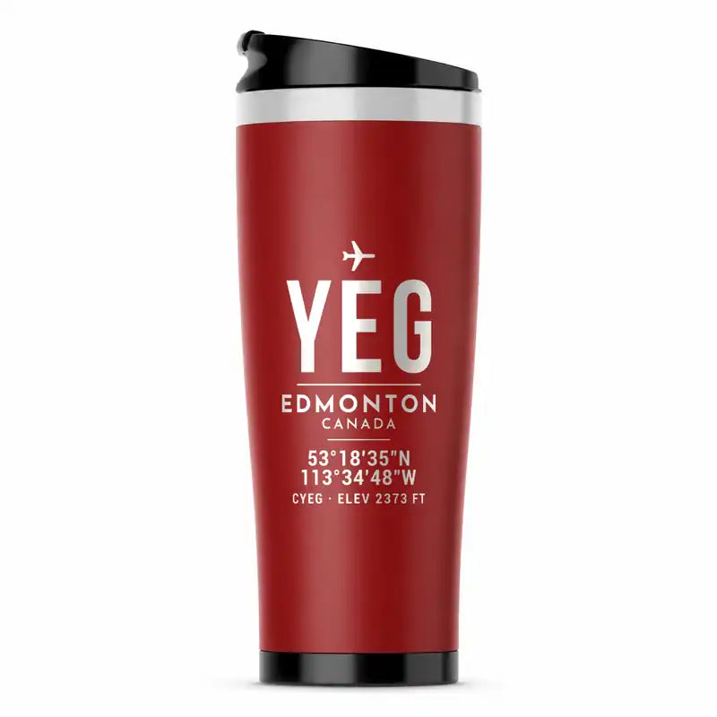Edmonton International Airport (YEG) Travel Mugs - ID Tag - Stainless Steel (No Holder) - Red