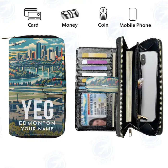 Edmonton International Airport (YEG) Leather Wallets - Zip Long Wallet - Scene + Name