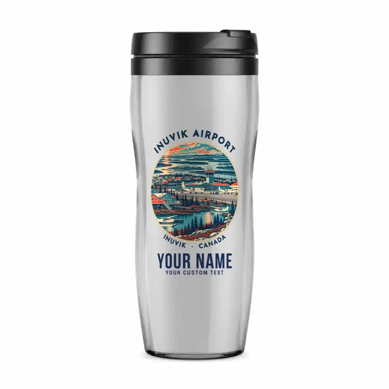 Inuvik (Mike Zubko) Airport (YEV) Travel Mugs - Badge + Name - Plastic (No Holder) - Light Gray