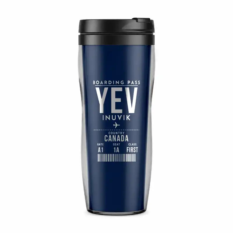 Inuvik (Mike Zubko) Airport (YEV) Travel Mugs - Boarding Pass - Plastic (No Holder) - Dark Blue