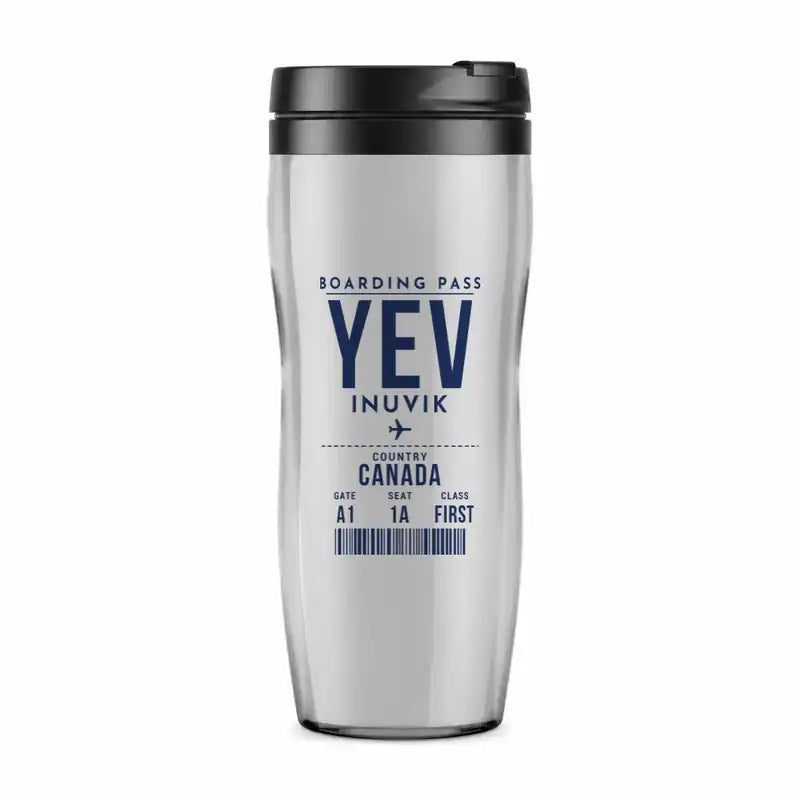 Inuvik (Mike Zubko) Airport (YEV) Travel Mugs - Boarding Pass - Plastic (No Holder) - Light Gray