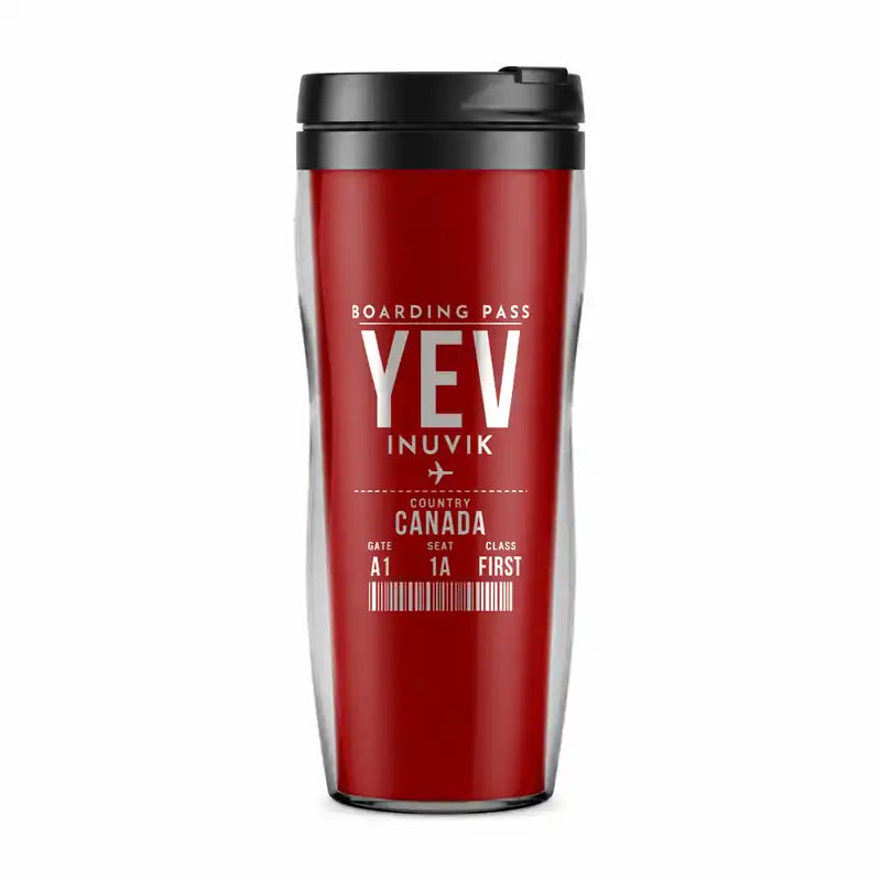 Inuvik (Mike Zubko) Airport (YEV) Travel Mugs - Boarding Pass - Plastic (No Holder) - Red