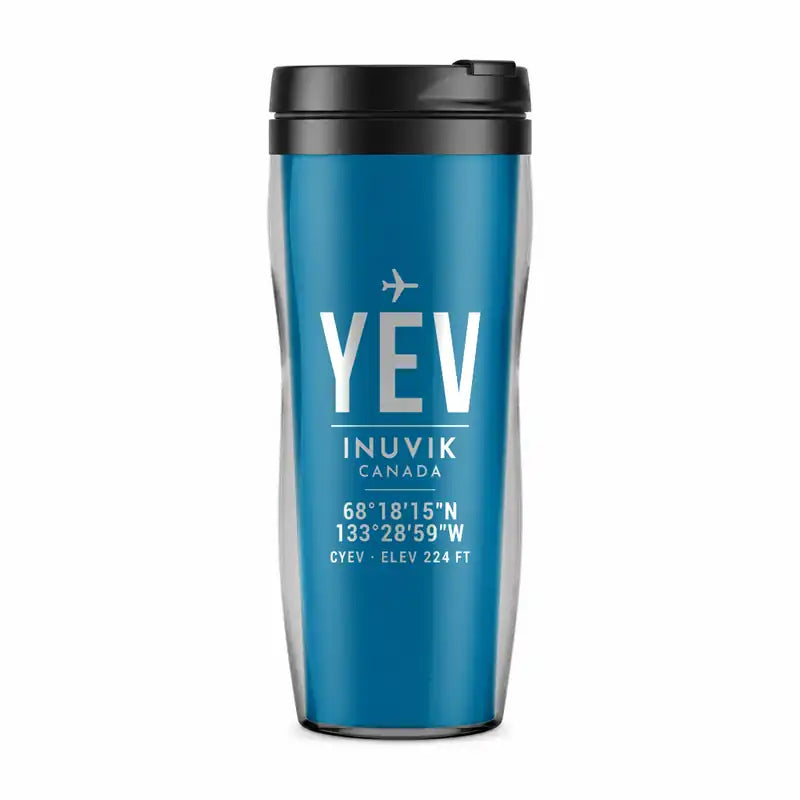 Inuvik (Mike Zubko) Airport (YEV) Travel Mugs - ID Tag - Plastic (No Holder) - Light Blue