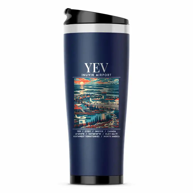 Inuvik (Mike Zubko) Airport (YEV) Travel Mugs - Poster - Stainless Steel (No Holder) - Dark Blue