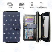 Thumbnail for Gaspé Michel-Pouliot Airport (YGP) Leather Wallets - Zip Long Wallet - Pattern - Navy Blue