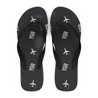 Thumbnail for Magdalen Islands Airport (YGR) Slippers & Flip Flops - Slippers - Flip Flops - Pattern - Black