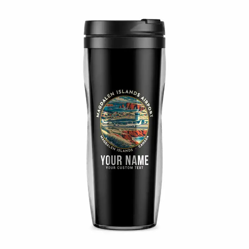 Magdalen Islands Airport (YGR) Travel Mugs - Badge + Name - Plastic (No Holder) - Black
