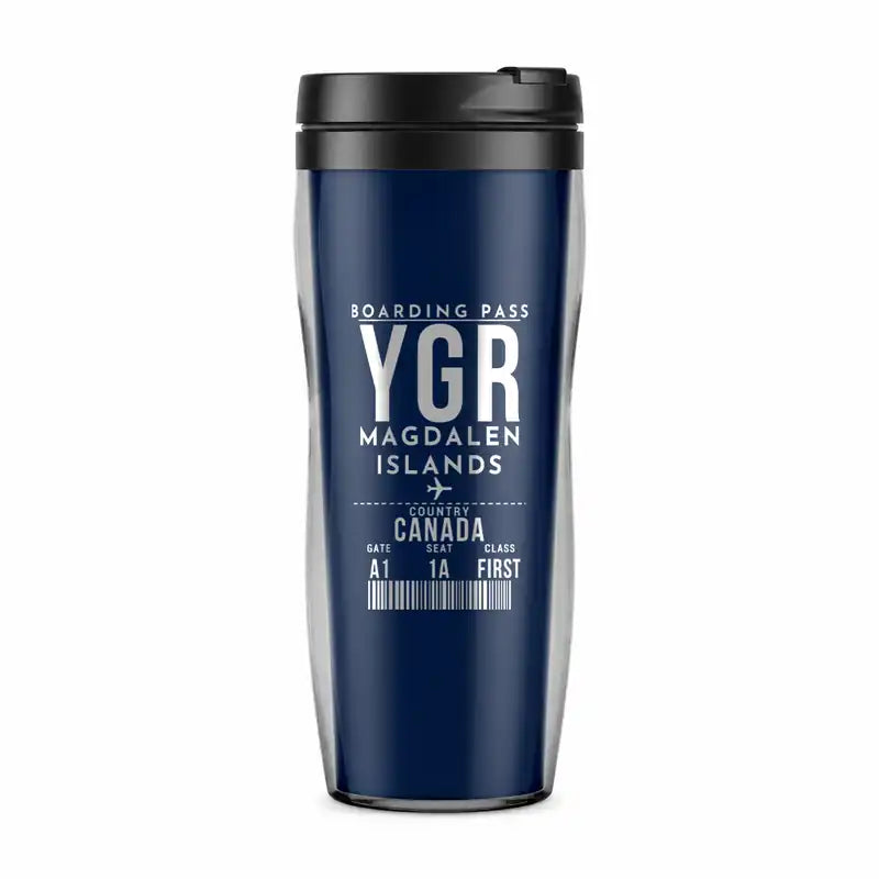 Magdalen Islands Airport (YGR) Travel Mugs - Boarding Pass - Plastic (No Holder) - Dark Blue