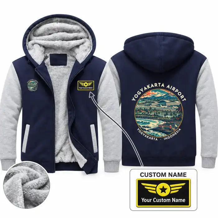 Yogyakarta International Airport (YIA) Zipped Sweatshirts - Badge + Name - Navy & Gray