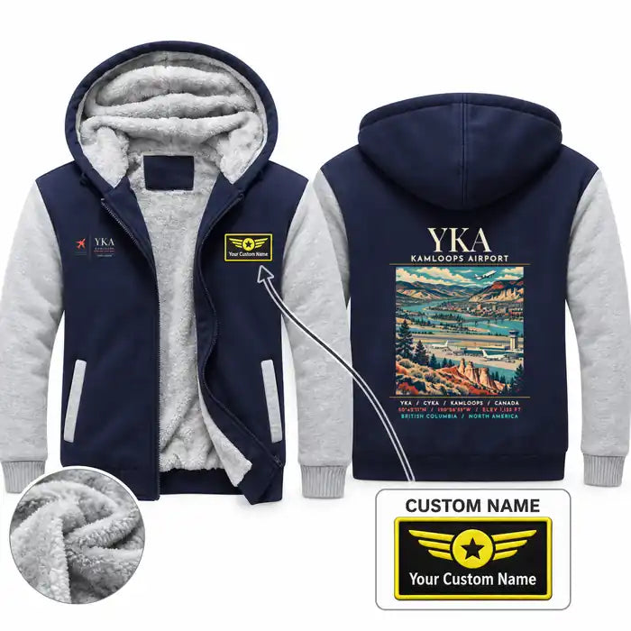 Kamloops Airport (YKA) Zipped Sweatshirts - Poster + Name - Navy & Gray