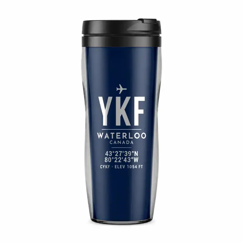 Waterloo Region International Airport (YKF) Travel Mugs - ID Tag - Plastic (No Holder) - Dark Blue