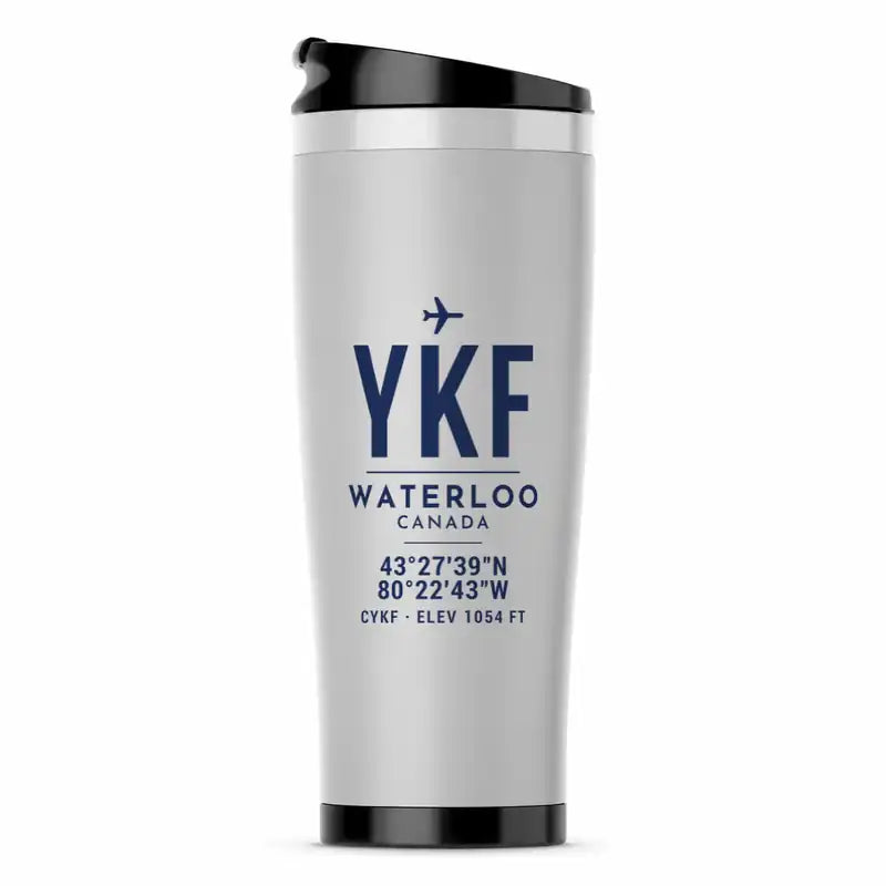 Waterloo Region International Airport (YKF) Travel Mugs - ID Tag - Stainless Steel (No Holder) - Light Gray