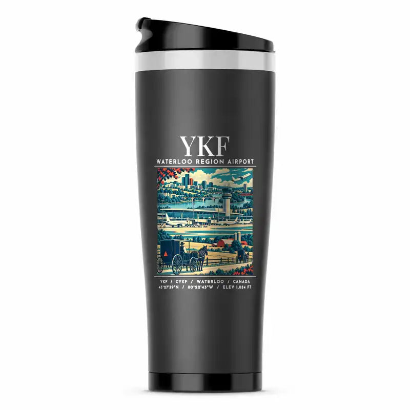 Waterloo Region International Airport (YKF) Travel Mugs - Poster - Stainless Steel (No Holder) - Gray