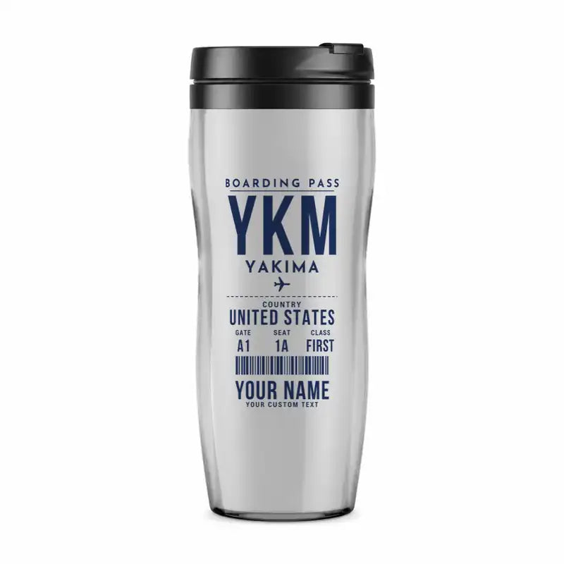 Yakima Air Terminal (McAllister Field) (YKM) Travel Mugs - Boarding Pass + Name - Plastic (No Holder) - Light Gray