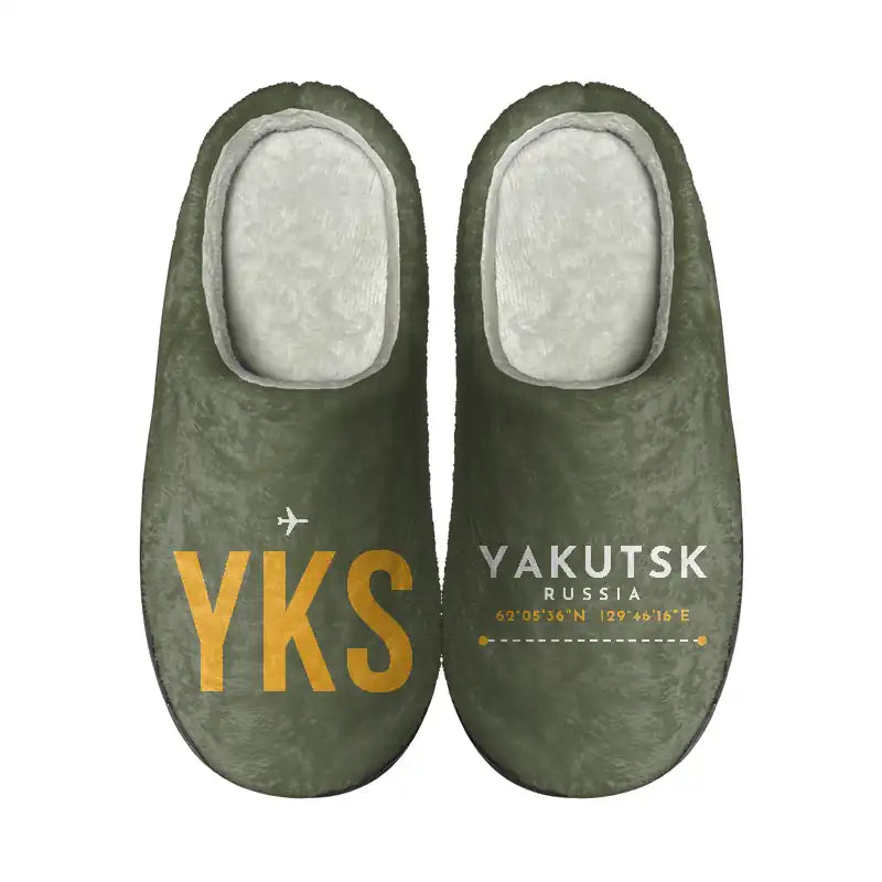 Platon Oyunsky Yakutsk International Airport (YKS) Slippers & Flip Flops - Slippers - Cotton - Code - Different - Green Army
