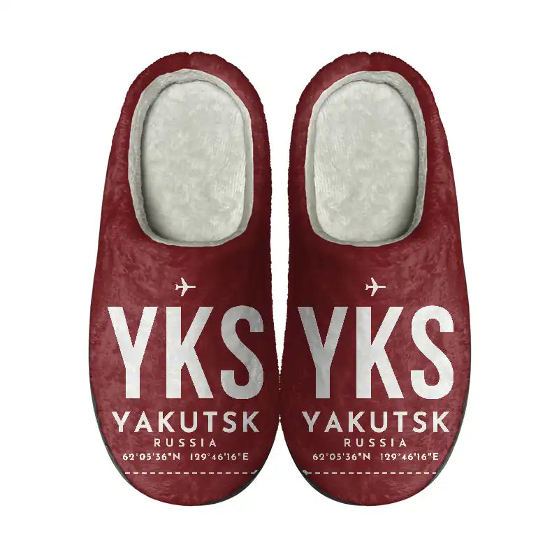 Platon Oyunsky Yakutsk International Airport (YKS) Slippers & Flip Flops - Slippers - Cotton - Code - Same - Dark Red