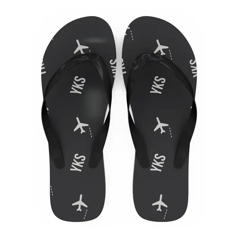Platon Oyunsky Yakutsk International Airport (YKS) Slippers & Flip Flops - Slippers - Flip Flops - Pattern - Black