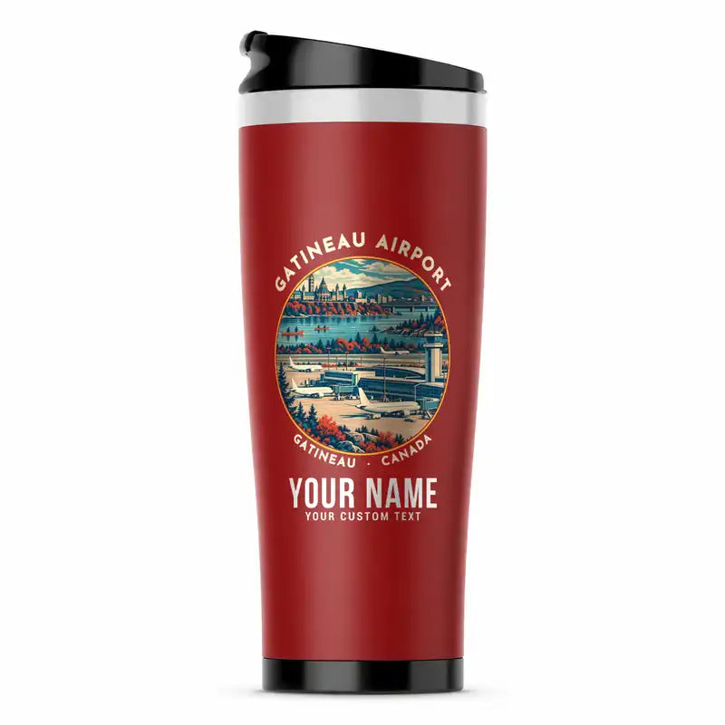 Ottawa Gatineau Airport (YND) Travel Mugs - Badge + Name - Stainless Steel (No Holder) - Red