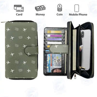 Thumbnail for Ottawa Gatineau Airport (YND) Leather Wallets - Zip Long Wallet - Pattern - Green Army