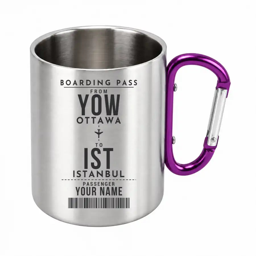 Ottawa Macdonald-Cartier International Airport (YOW) Stainless Steel Mugs - Customizable Boarding Pass - Outdoors Mug - Purple