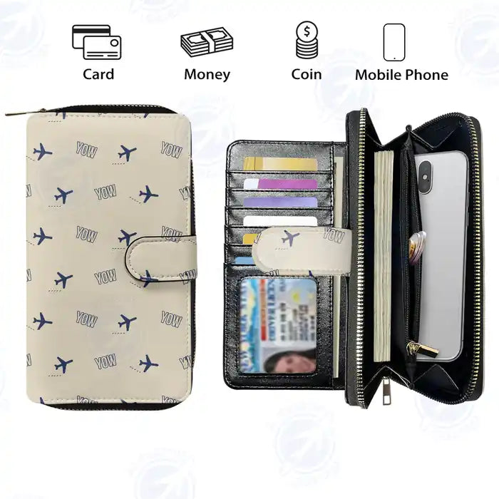 Ottawa Macdonald-Cartier International Airport (YOW) Leather Wallets - Zip Long Wallet - Pattern - Beige