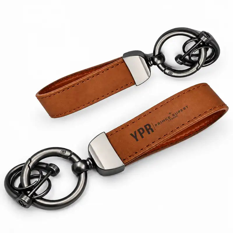 Prince Rupert Airport (YPR) Leather Key Chains - Leather Key Chain - Horseshoe Buckle - Original Design - Camel