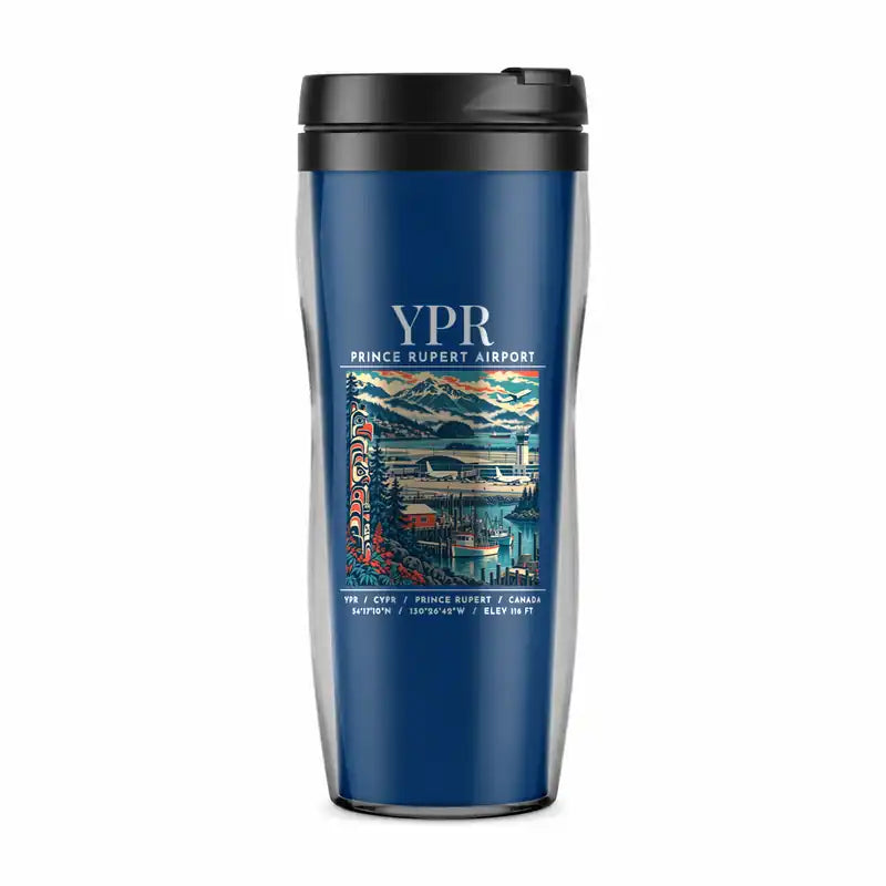 Prince Rupert Airport (YPR) Travel Mugs - Poster - Plastic (No Holder) - Blue