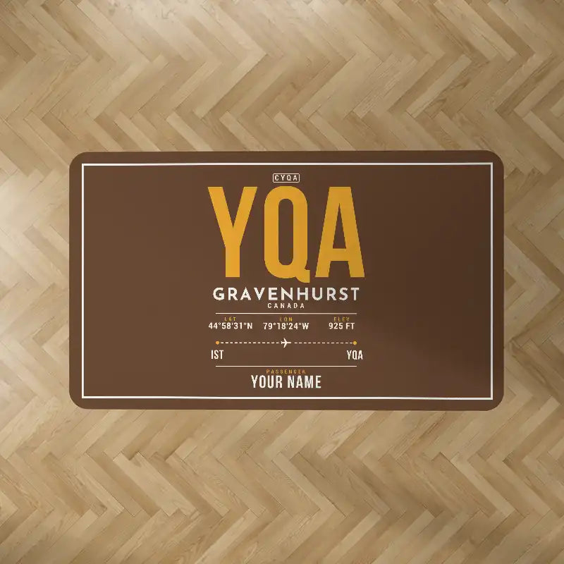 Gravenhurst Muskoka Airport (YQA) Carpets - Carpet Rectangle - ID Tag + Name - Brown
