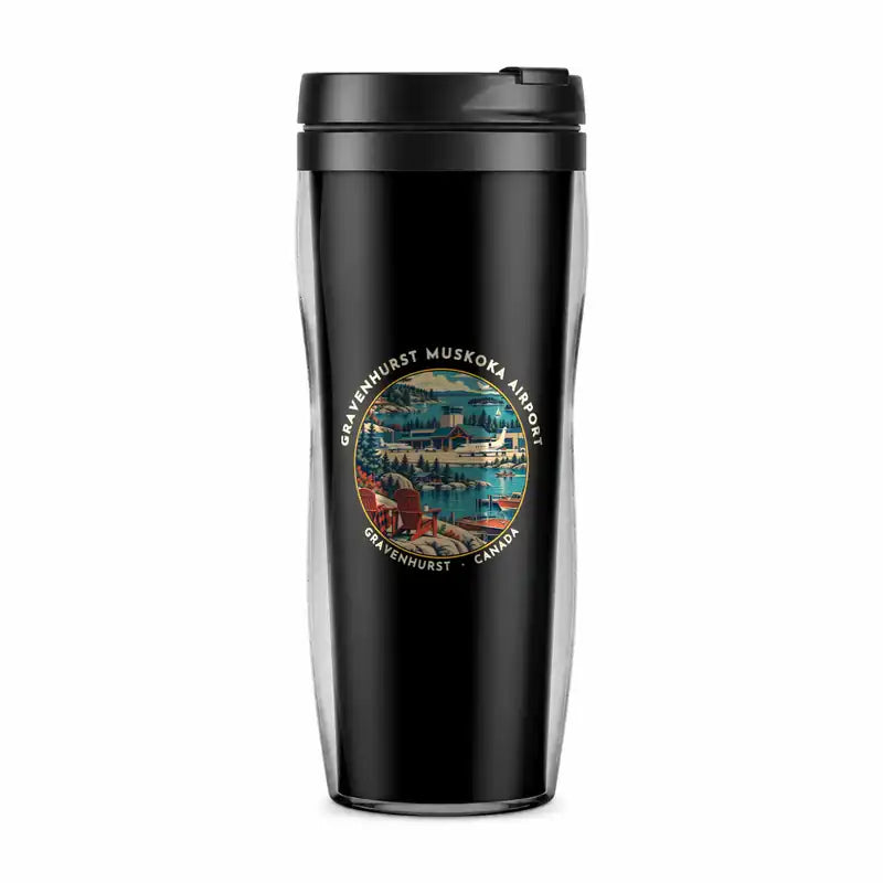 Gravenhurst Muskoka Airport (YQA) Travel Mugs - Badge - Plastic (No Holder) - Black