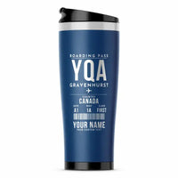 Thumbnail for Gravenhurst Muskoka Airport (YQA) Travel Mugs - Boarding Pass + Name - Stainless Steel (No Holder) - Blue
