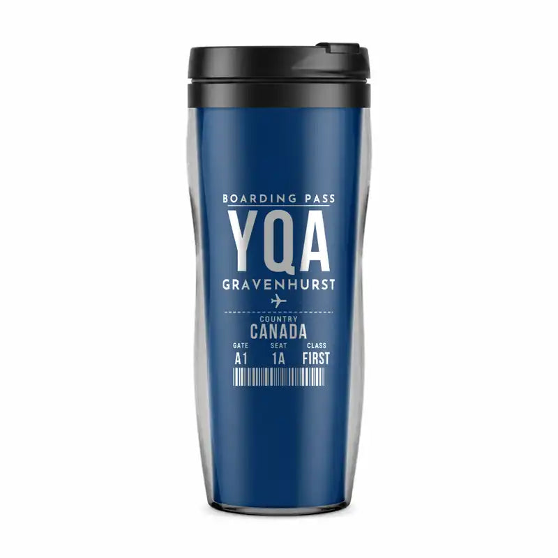 Gravenhurst Muskoka Airport (YQA) Travel Mugs - Boarding Pass - Plastic (No Holder) - Blue