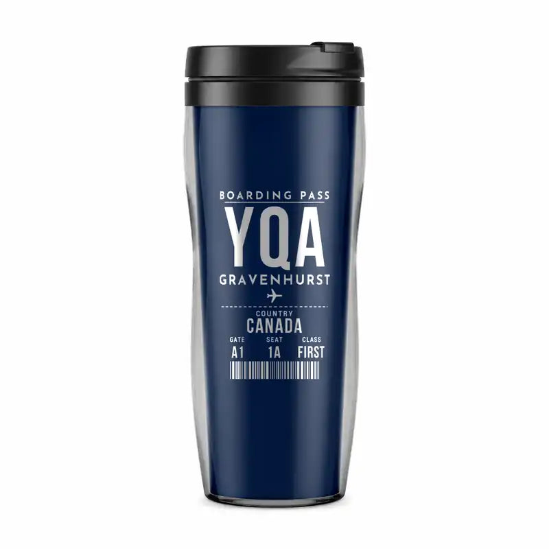 Gravenhurst Muskoka Airport (YQA) Travel Mugs - Boarding Pass - Plastic (No Holder) - Dark Blue