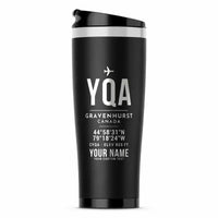 Thumbnail for Gravenhurst Muskoka Airport (YQA) Travel Mugs - ID Tag + Name - Stainless Steel (No Holder) - Black