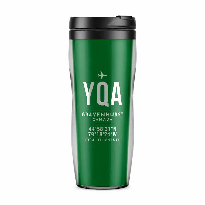 Gravenhurst Muskoka Airport (YQA) Travel Mugs - ID Tag - Plastic (No Holder) - Green