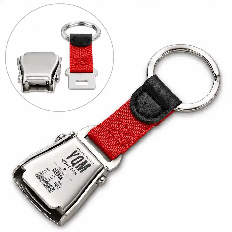 YQM - Seat Belt Key Chain - Boarding Pass Style - Red