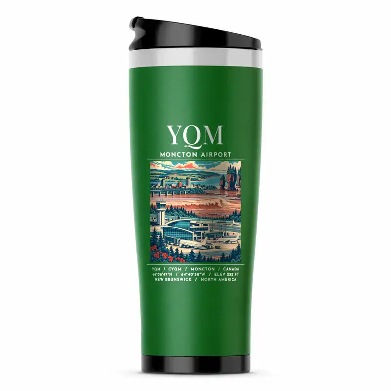 Greater Moncton International Airport (YQM) Travel Mugs - Poster - Stainless Steel (No Holder) - Green