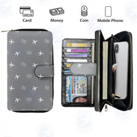 Thumbnail for Comox Valley Airport (YQQ) Leather Wallets - Zip Long Wallet - Pattern - Gray