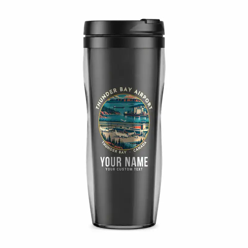 Thunder Bay International Airport (YQT) Travel Mugs - Badge + Name - Plastic (No Holder) - Gray