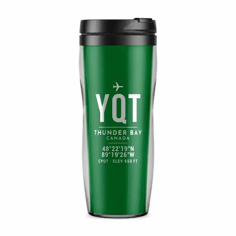 Thunder Bay International Airport (YQT) Travel Mugs - ID Tag - Plastic (No Holder) - Green