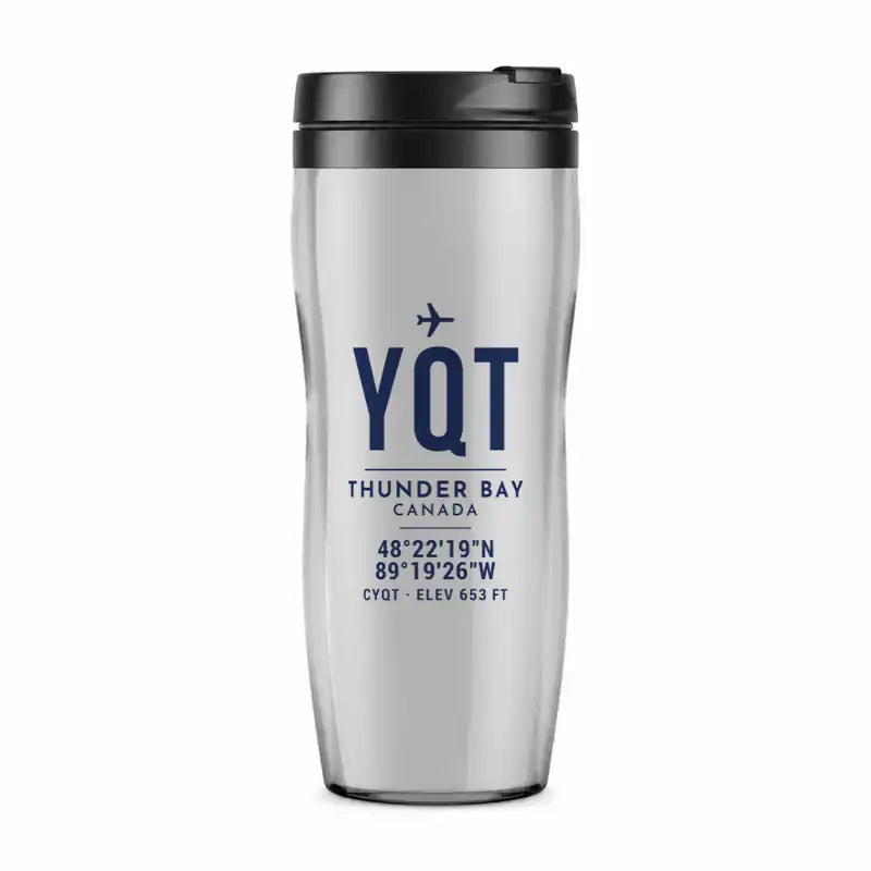 Thunder Bay International Airport (YQT) Travel Mugs - ID Tag - Plastic (No Holder) - Light Gray