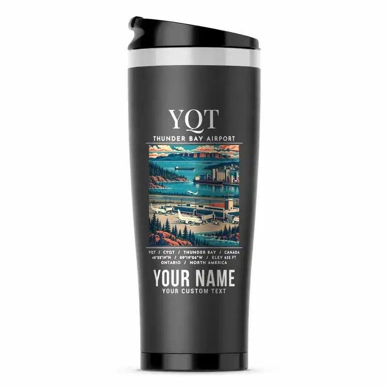 Thunder Bay International Airport (YQT) Travel Mugs - Poster + Name - Stainless Steel (No Holder) - Gray
